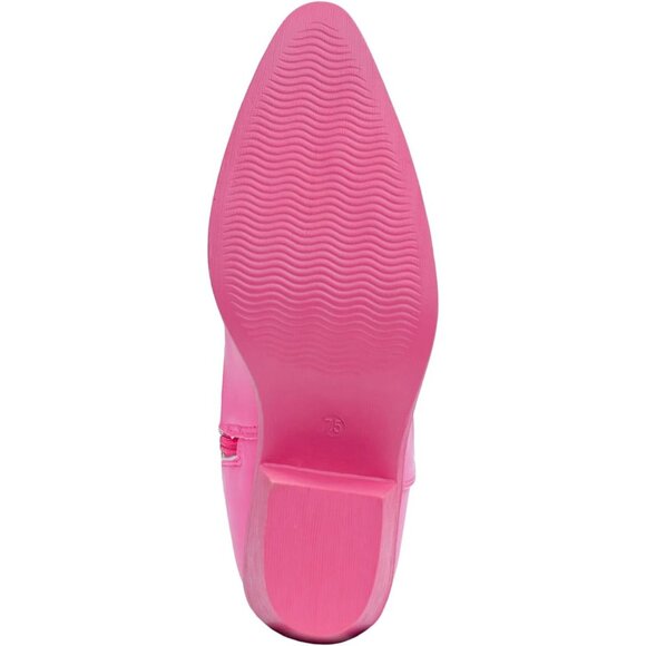 Women's Pink Embroidery Western Cowgirl Boots Pull On Pointy Toe Mid Calf - Picture 4 of 5